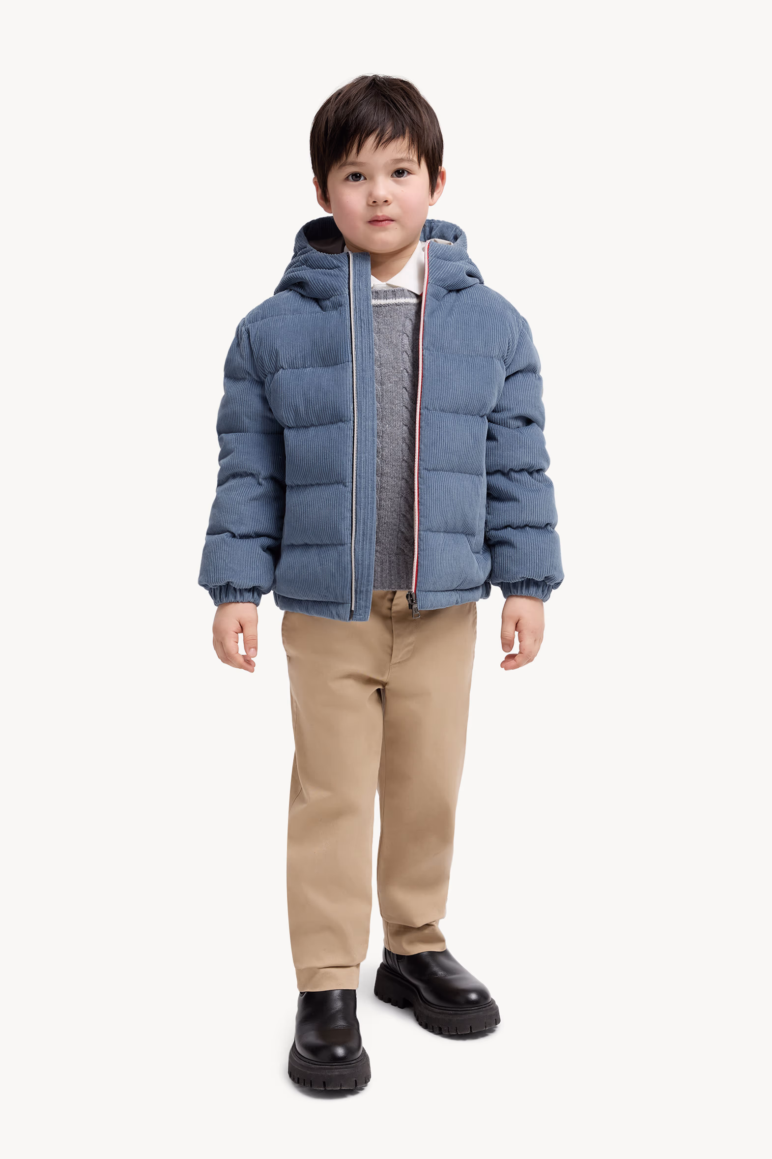 Puki Hooded Corduroy Down Jacket Boy Cobalt Blue Moncler 2
